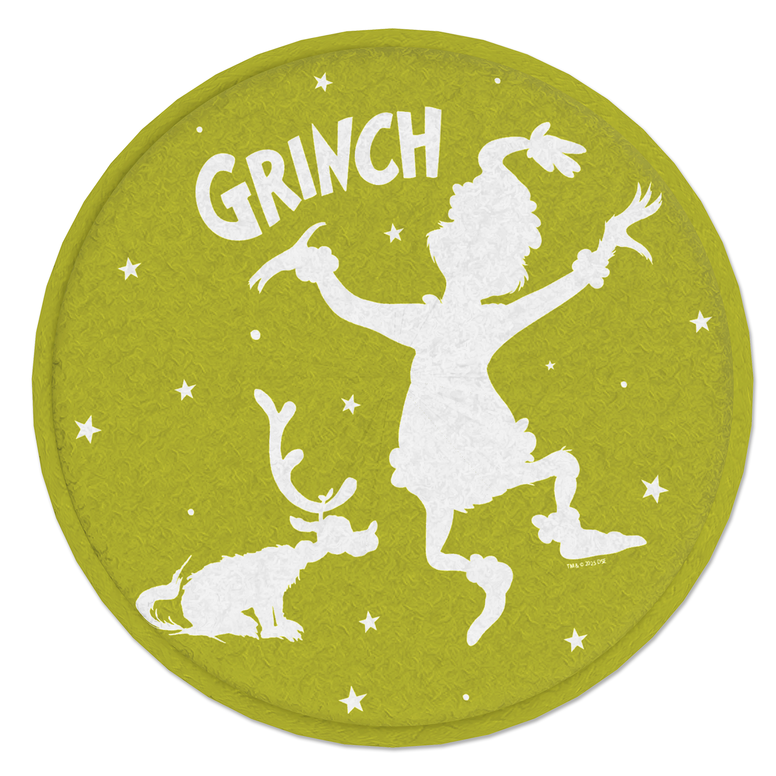 The Grinch Sitzkissen grün aus Filz – rundes Weihnachtskissen mit Grinch Motiv