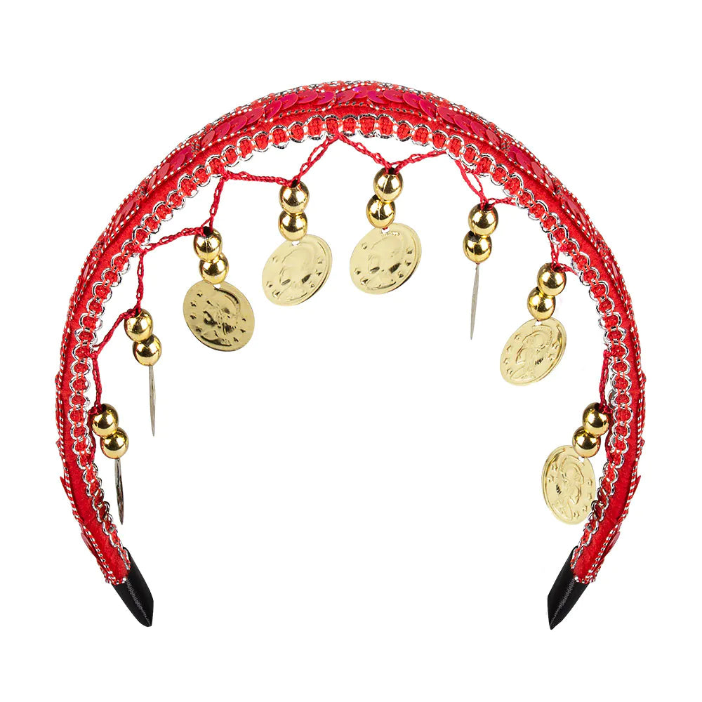 Belly Dance Set rot – 4-teilig mit Haartuch 2 Armbändern Gürtel für Bauchtanz 3