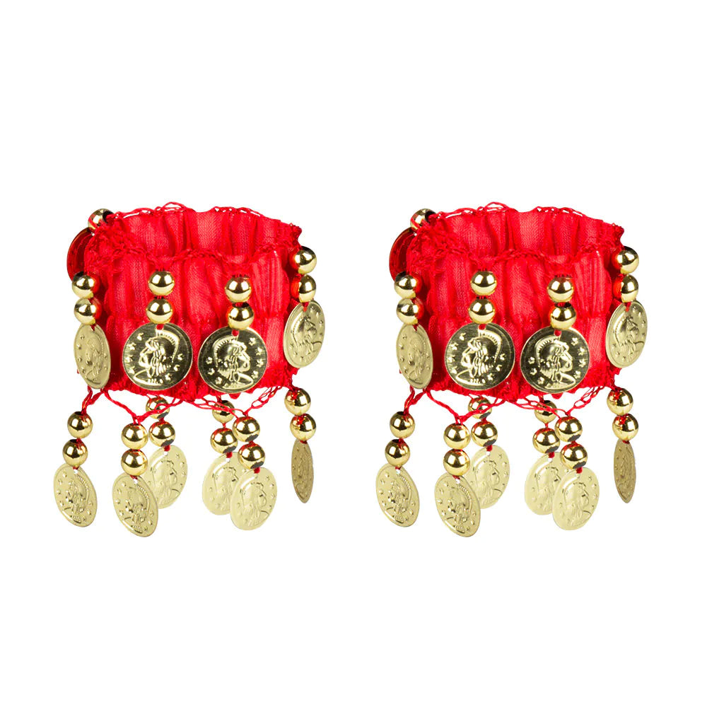 Belly Dance Set rot – 4-teilig mit Haartuch 2 Armbändern Gürtel für Bauchtanz 4