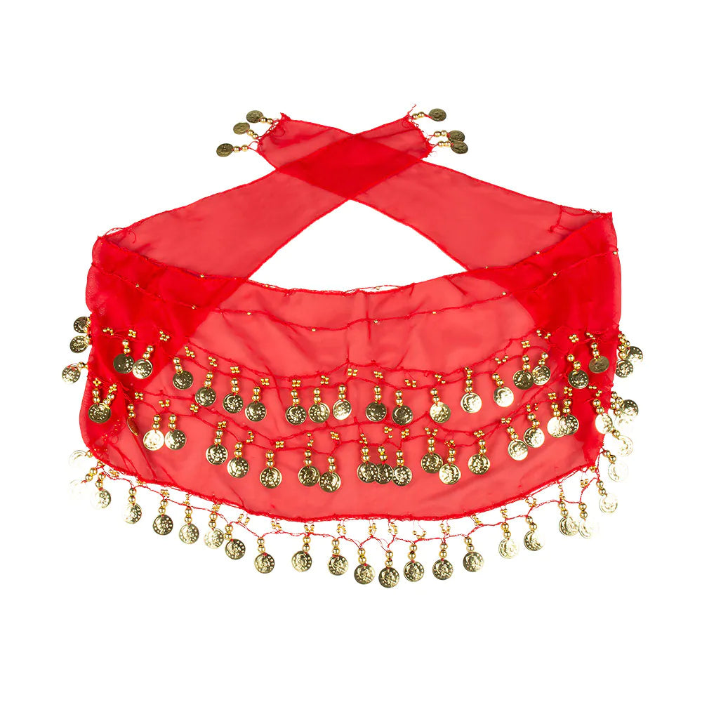 Belly Dance Set rot – 4-teilig mit Haartuch 2 Armbändern Gürtel für Bauchtanz 5