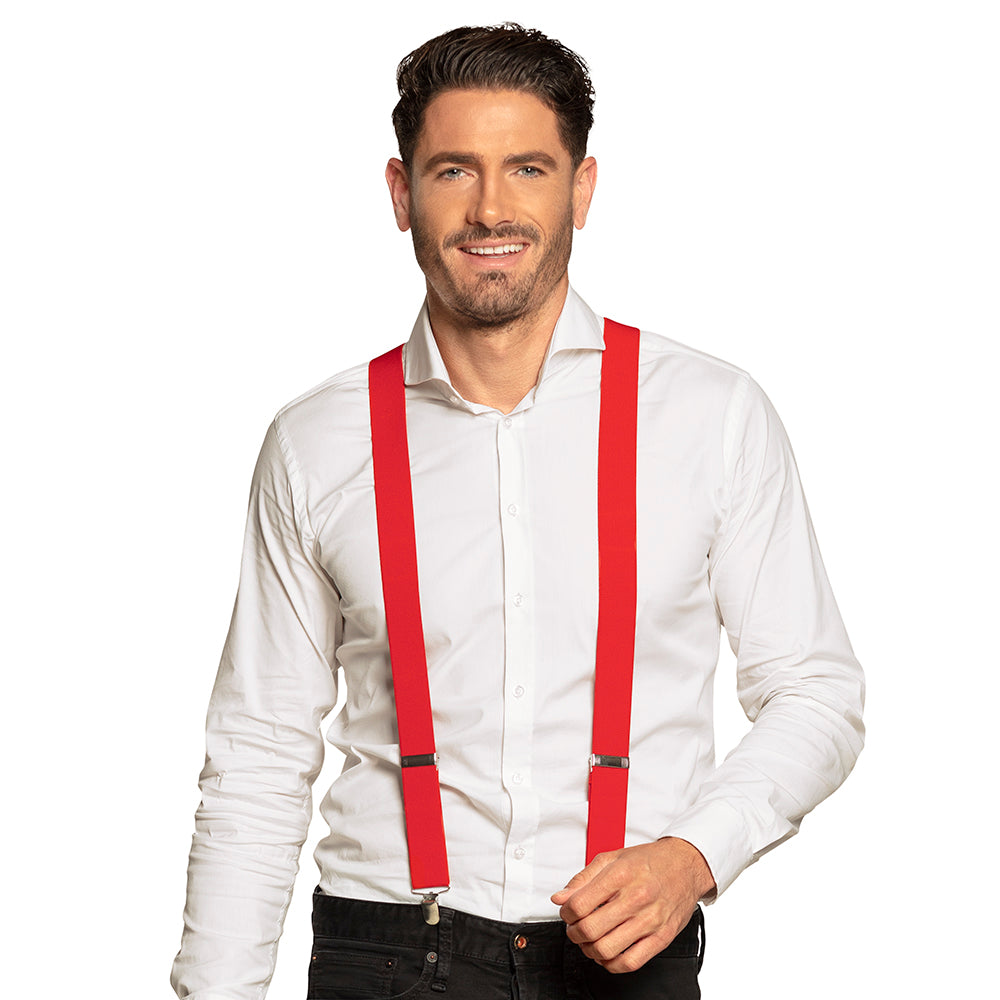 Hosenträger Rot – Basic Y-Form verstellbar für Herren & Damen, Karneval Party