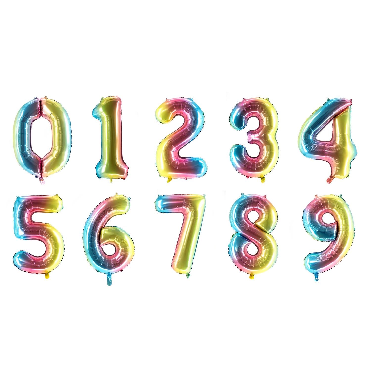 Folienballons Zahlenballon Regenbogen 100 cm Zahl 0 bis 9 glänzend