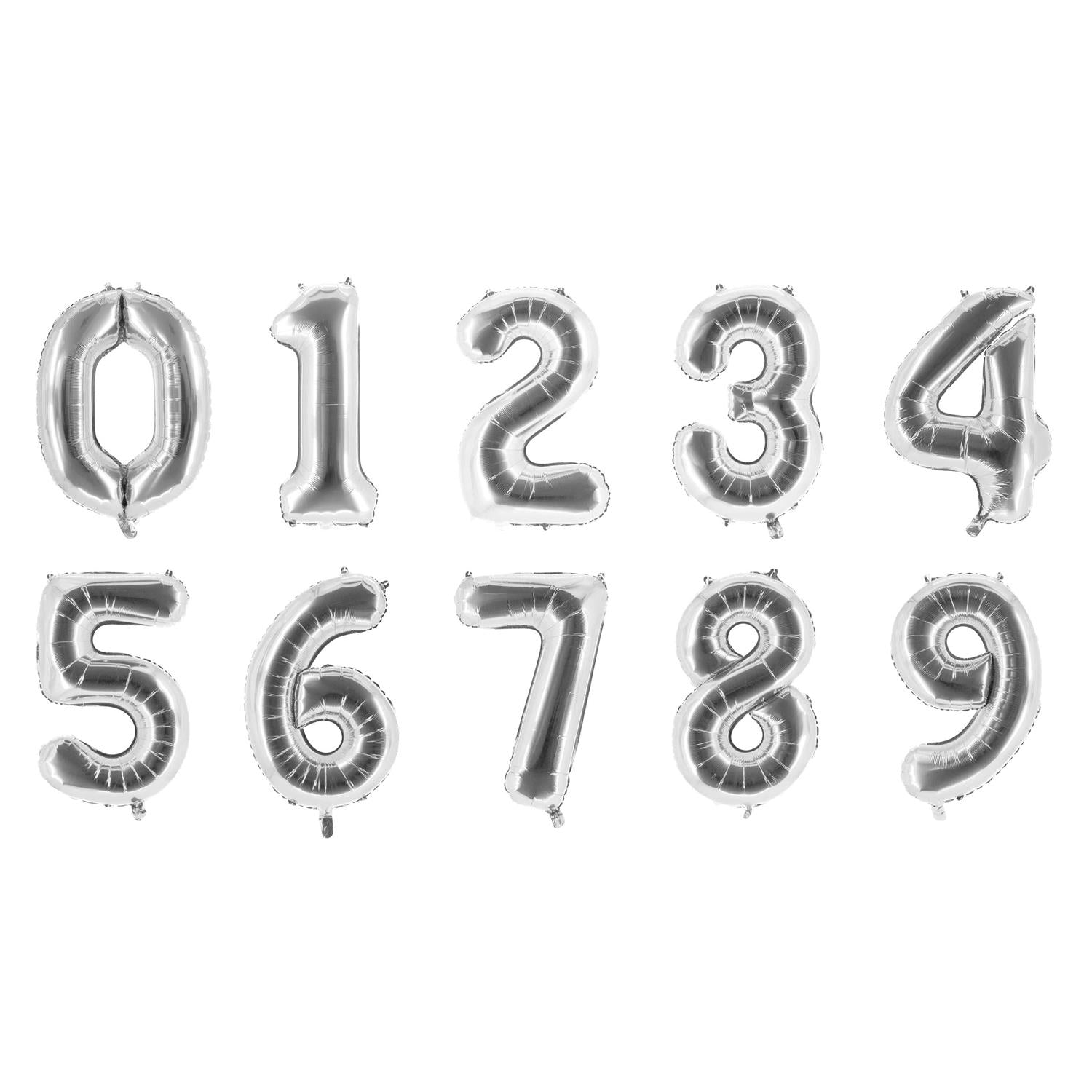Folienballons Zahlenballon in Silber 100 cm Zahl 0 bis 9 glänzend