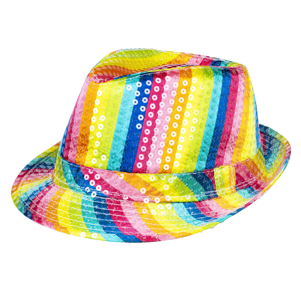Popstar Hut rainbow mit Pailletten – bunter Glitzerhut für Karneval, Disco & Party 2