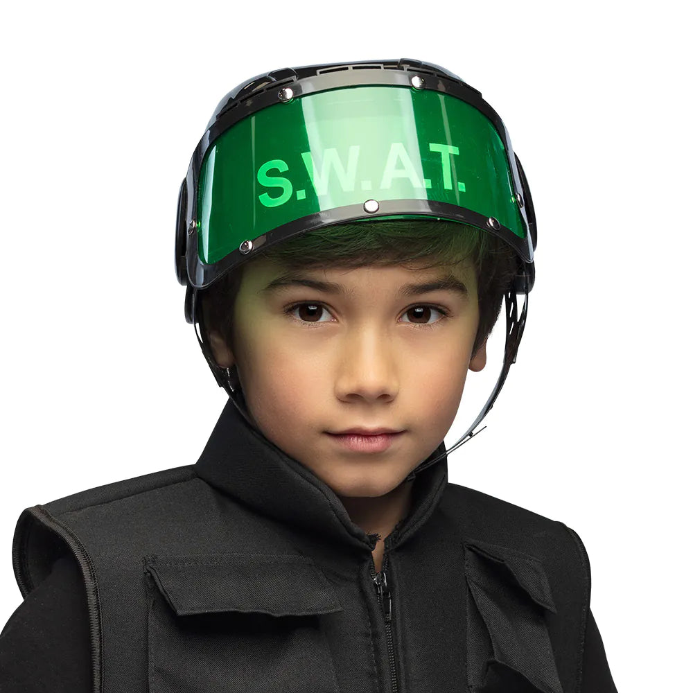 Kinderhelm SWAT – schwarzer Polizeieinsatzhelm mit Visier für Karneval & Spiel 3