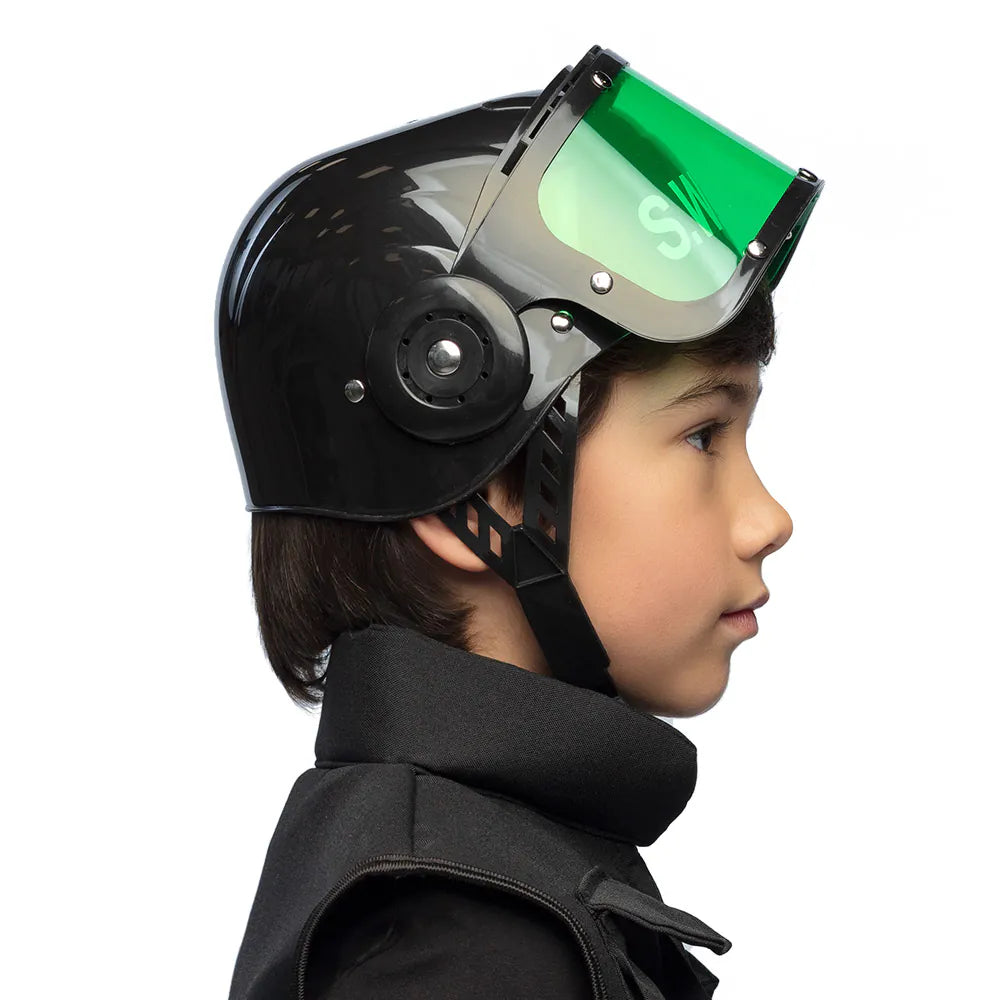 Kinderhelm SWAT – schwarzer Polizeieinsatzhelm mit Visier für Karneval & Spiel 4