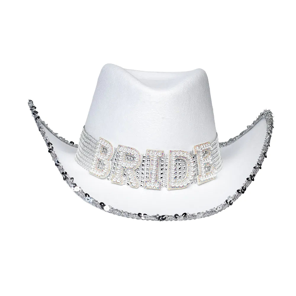 Bride Hut weiß – stylischer Cowboyhut mit Glitzer für JGA, Hochzeit & Party 2