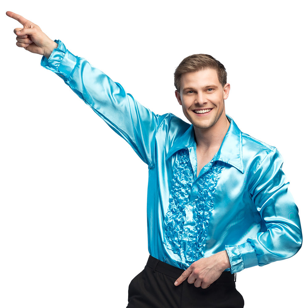 Party Shirt türkis – Glanzhemd für Herren in M, L, XL Karneval Disco 70er Jahre 6