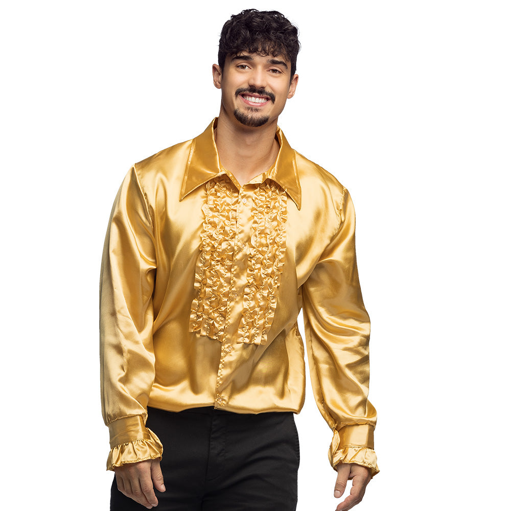 Partyhemd goldfarben glänzendes Herrenhemd in M,L,XL,XXL mit Rüschen für Disco Karneval-Party 6