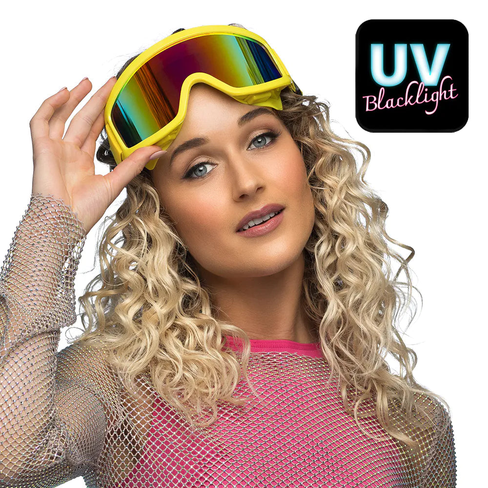 Party Skibrille neongelb UV – Neon Festival Brille mit Spiegelgläsern für Rave