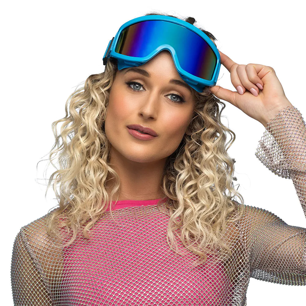 Party Skibrille neonblau UV – Neon Festival Brille mit Spiegelgläsern für Rave 3