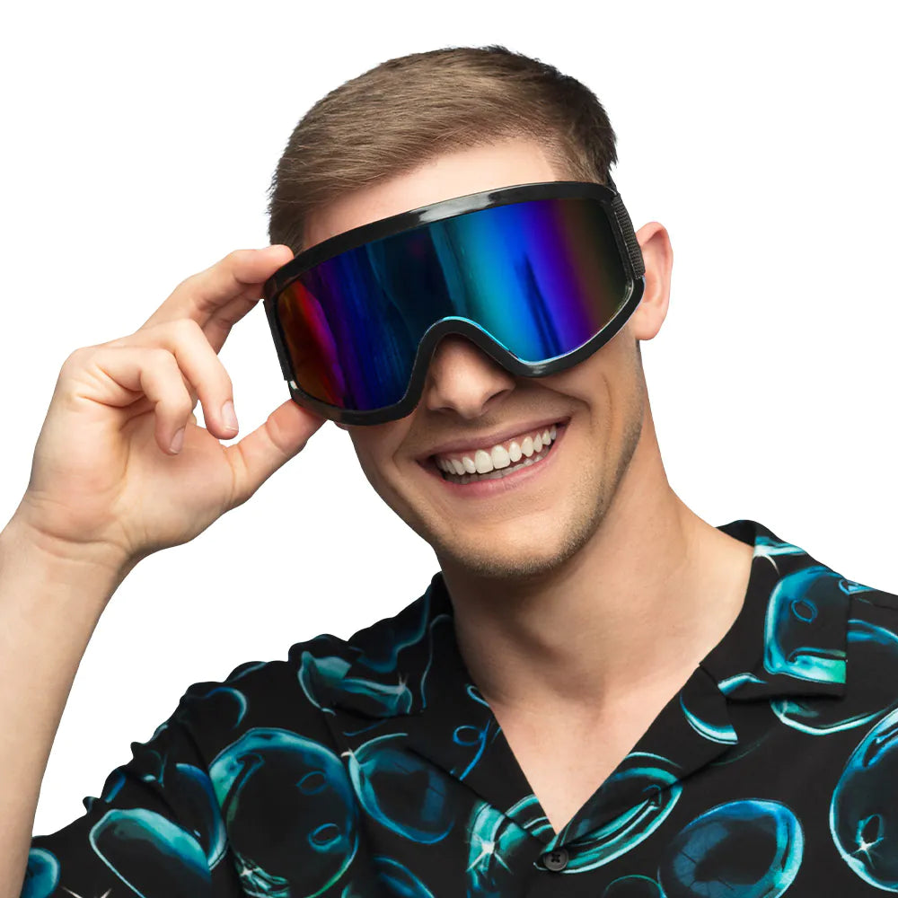 Party Skibrille schwarz – Festivalbrille mit Spiegelgläsern für Rave & Karneval