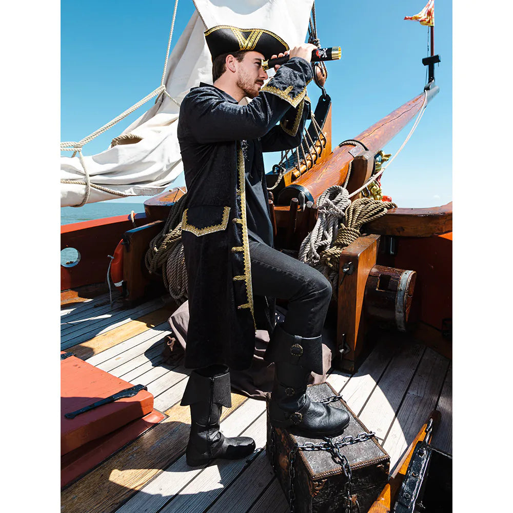 Piratenjacke für Herren Größe M,L,XL,XXL schwarzer Piratenmantel mit Goldborte 8