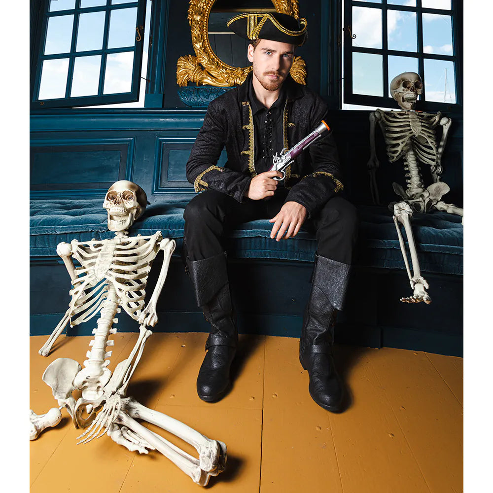 Piratenjacke für Herren Größe M,L,XL,XXL schwarzer Piratenmantel mit Goldborte 9