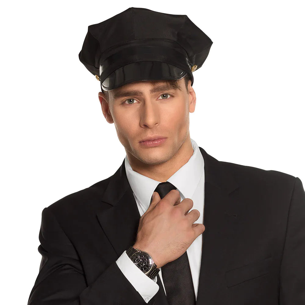 Fahrermütze schwarz – Klassische Chauffeur Mütze für Kostüm & Party