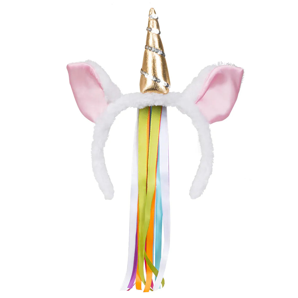 Diadem Flashy Unicorn – Einhorn Haarreif mit Horn, Ohren & Bändern für Party 2