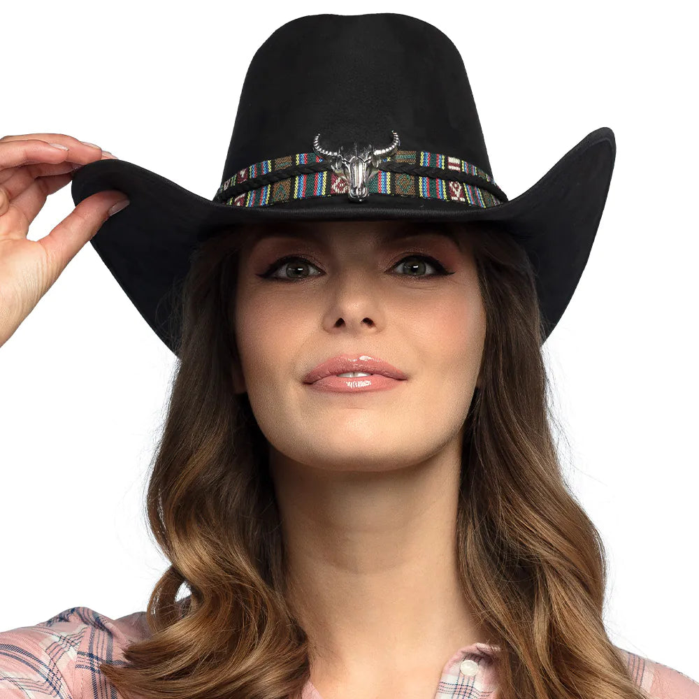Cowboyhut Django Herren Westernhut in Wildlederlook Farbauswahl schwarz braun 3