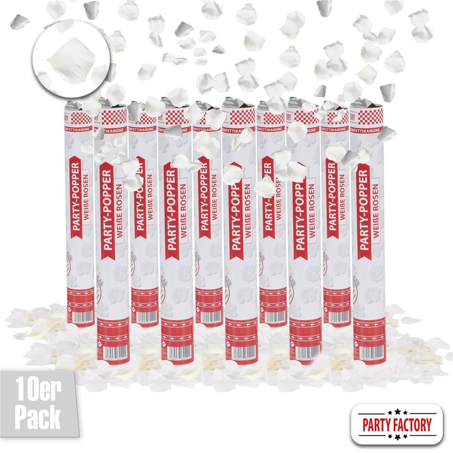 Party Popper 40cm, Weiße Rosen, 10er Set