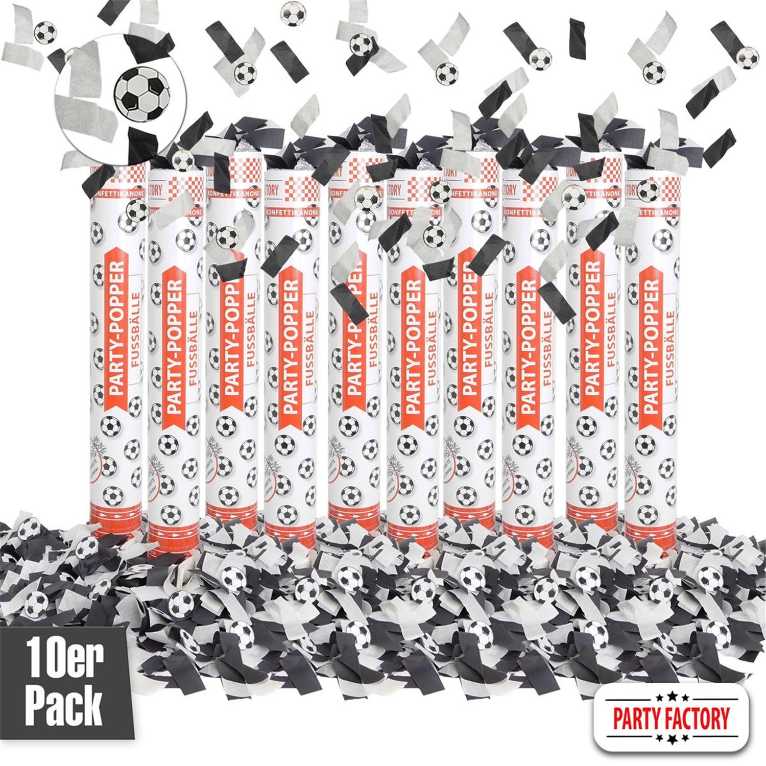 Party-Popper 40 cm, Fussbälle, 10er Set
