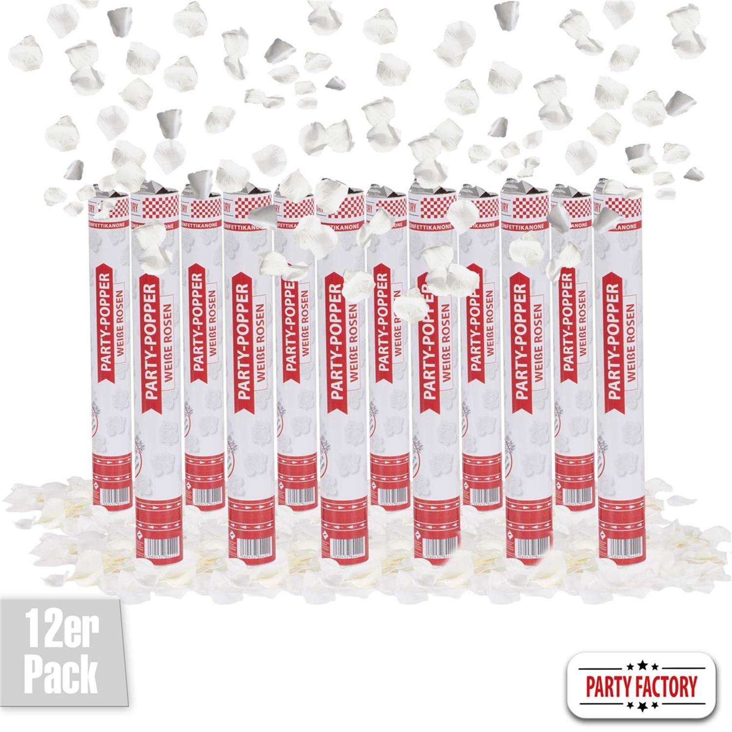 Party Popper 40cm Weisse Rosen, 12er Set