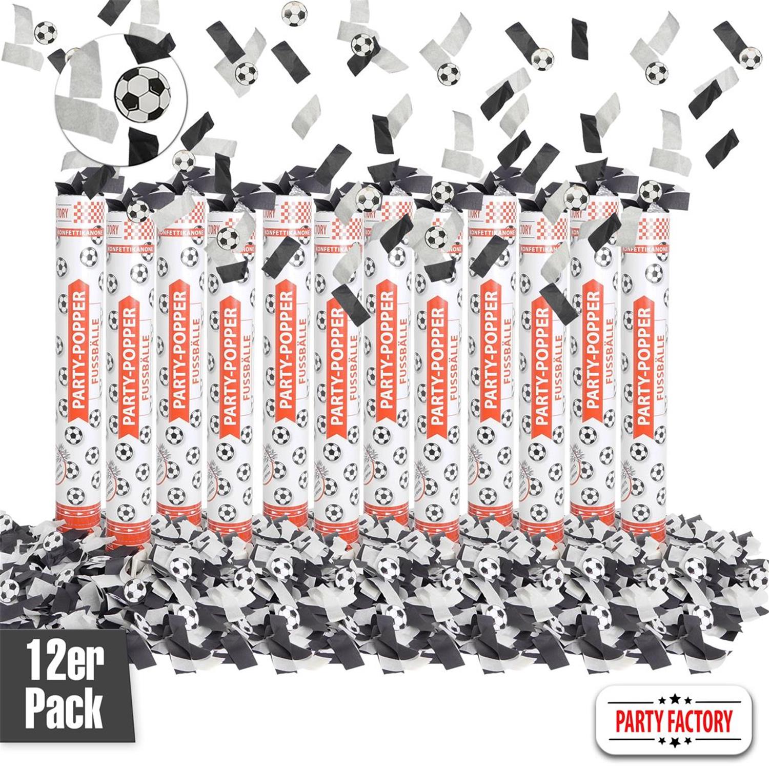 Party-Popper 40 cm, Fussbälle, 12er Set