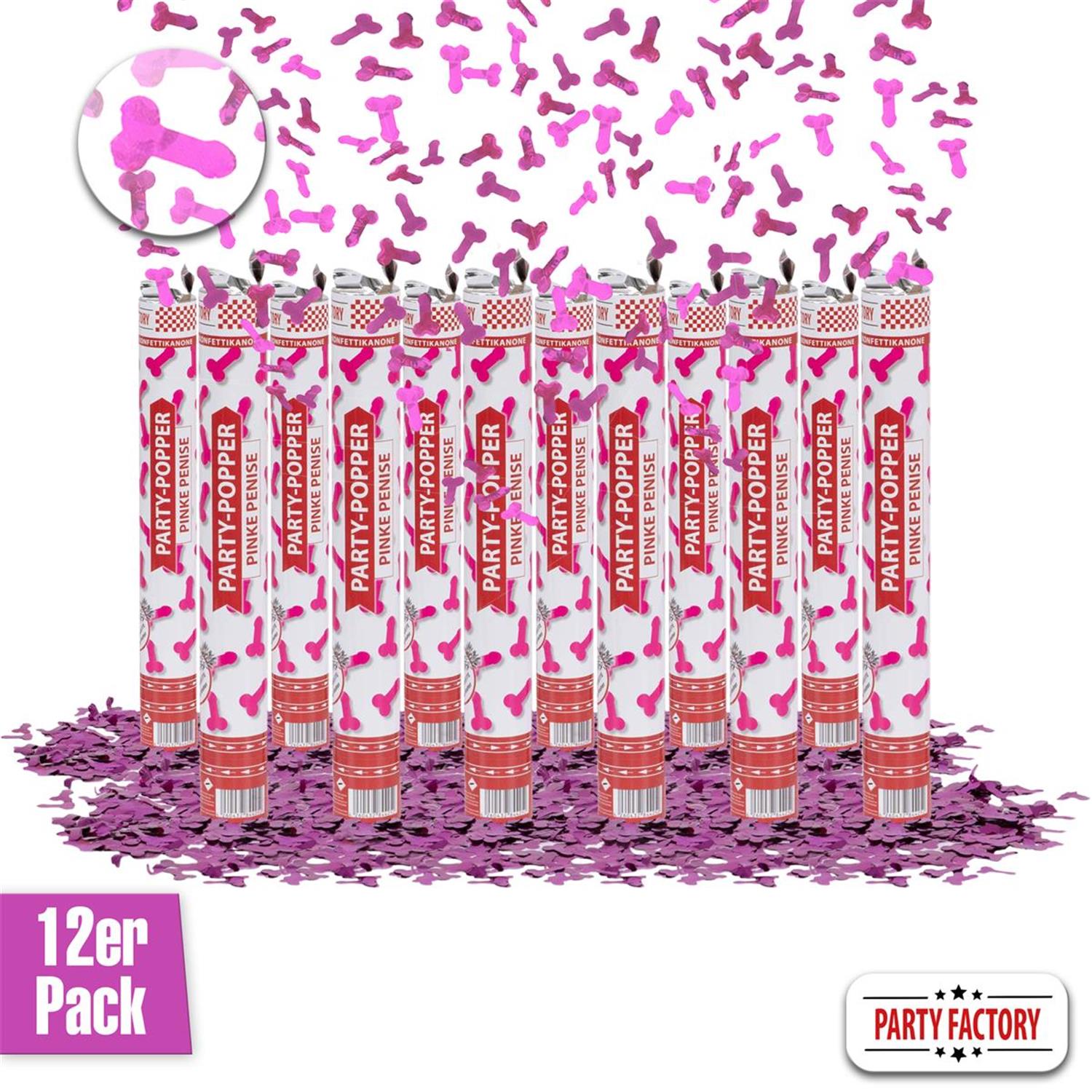 Party Popper 40cm Pinke Penis, 12er Set