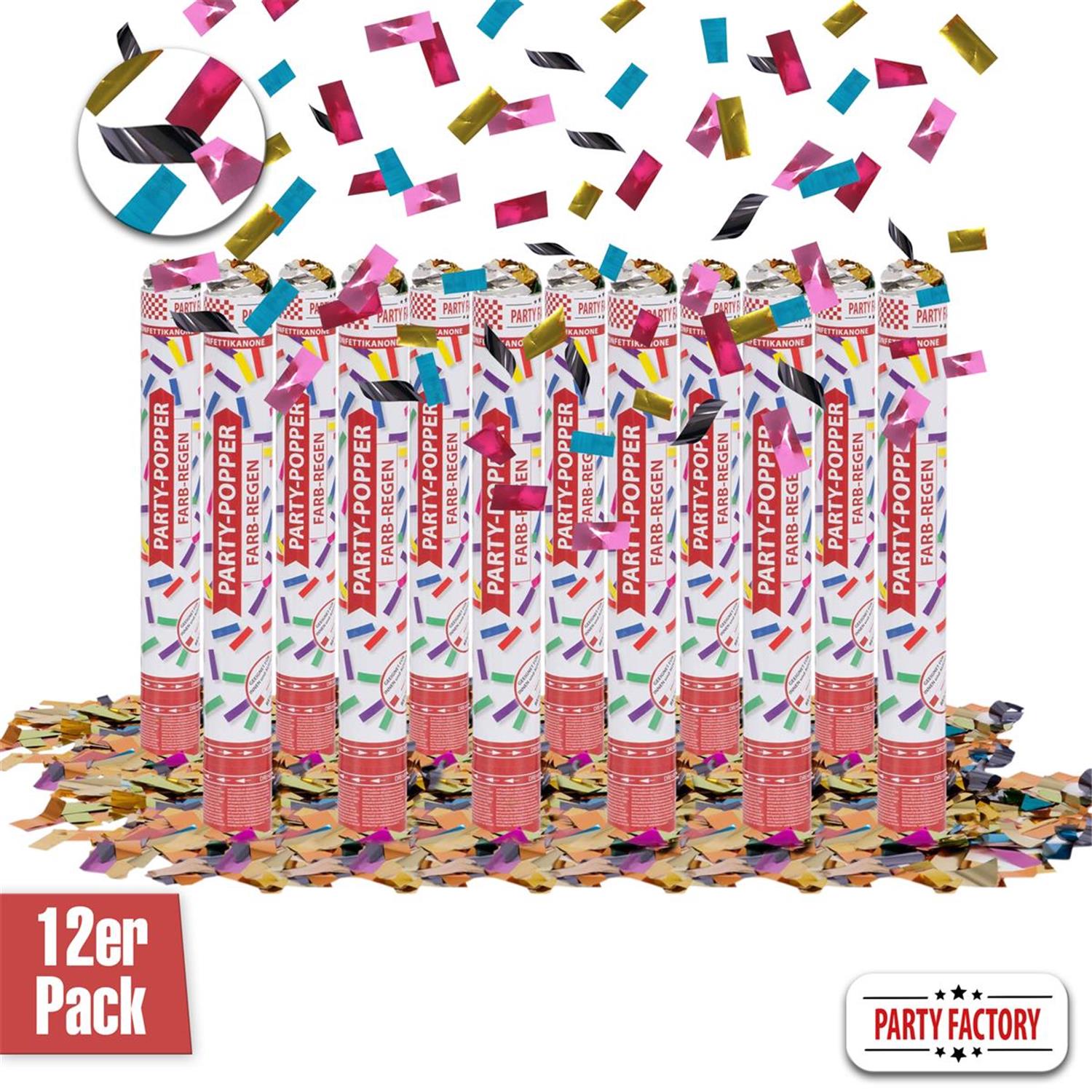 Party Popper 40cm Farbregen, 12er Set