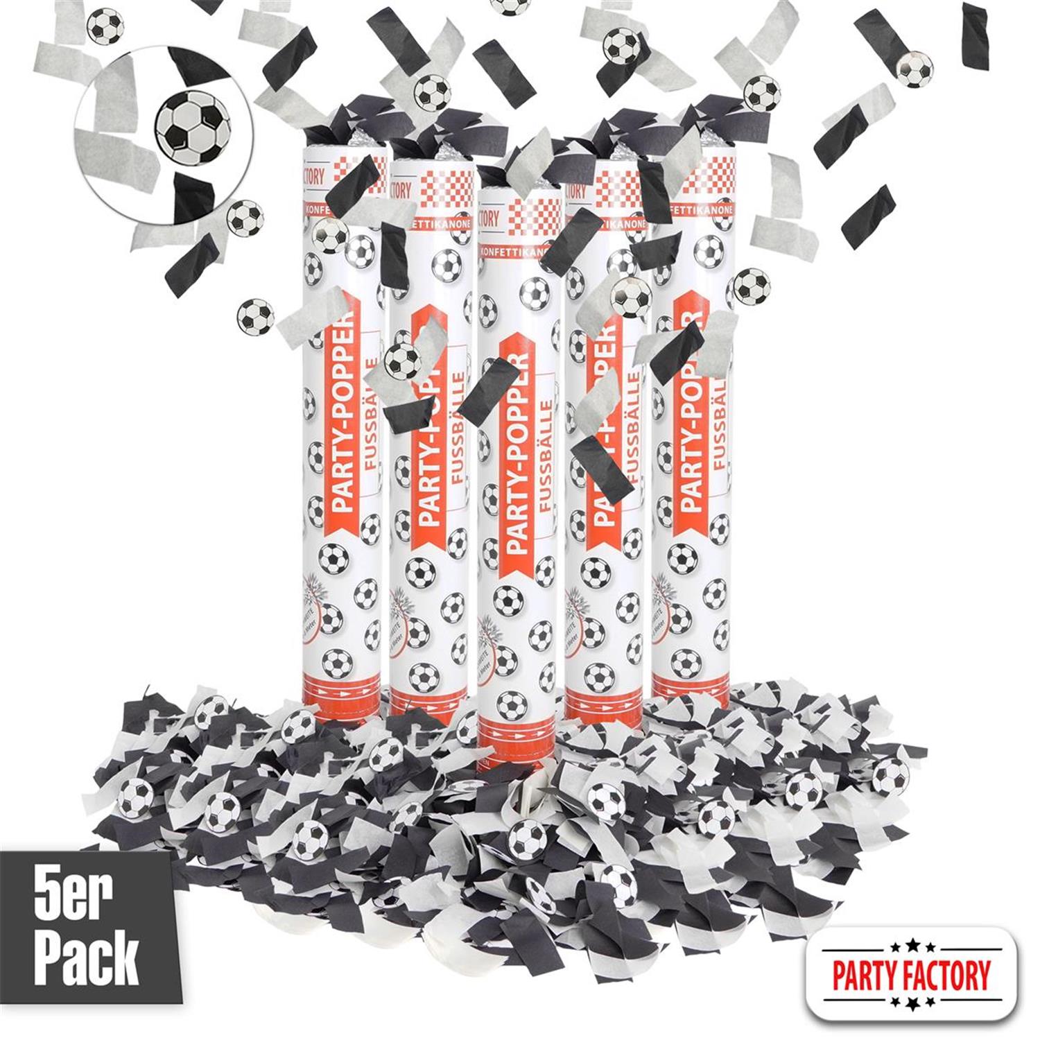 Party-Popper 40 cm, Fussbälle, 5er Set
