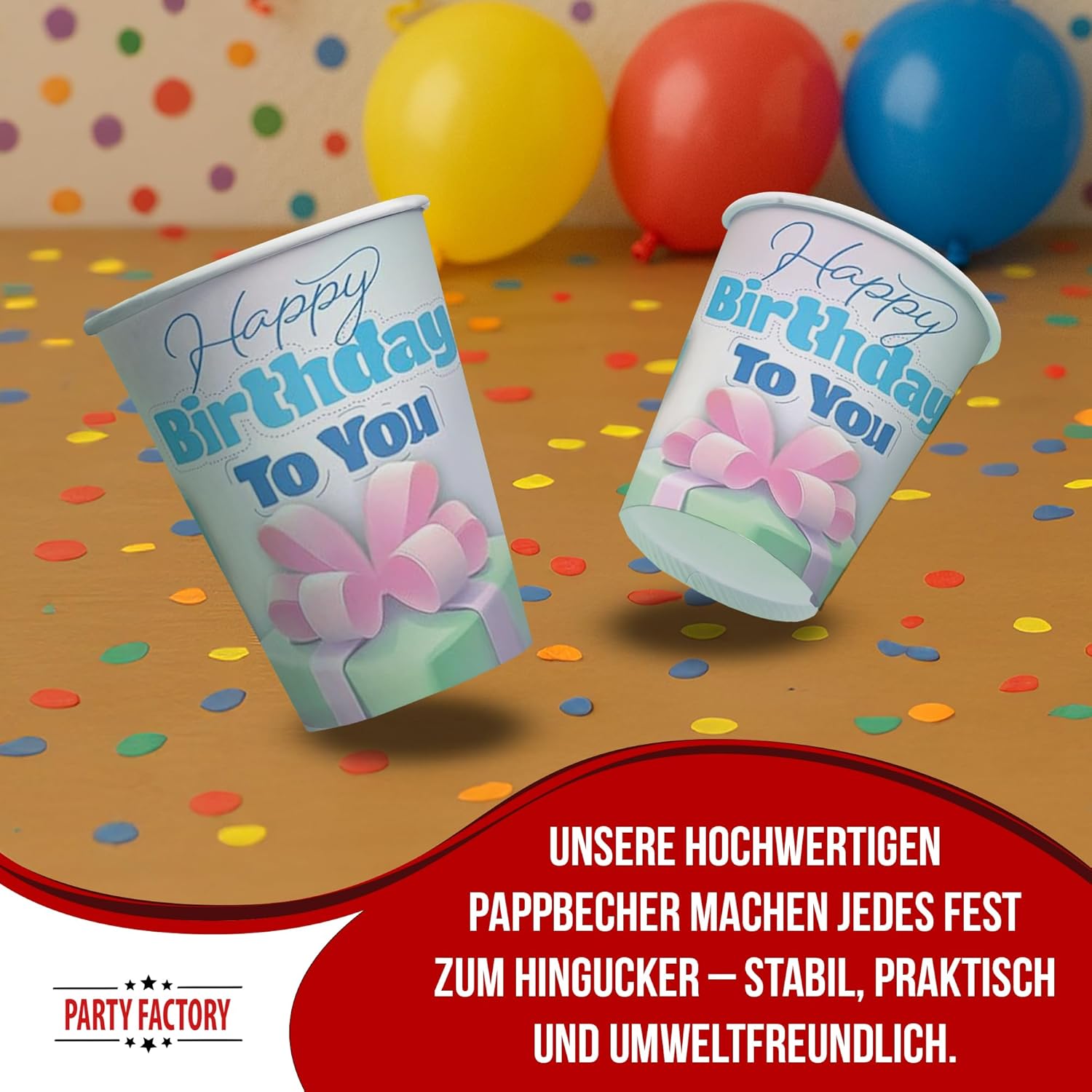 Happy Birthday Becher Pastell 8er-Pack 250 ml zarte Farben für die Party 3
