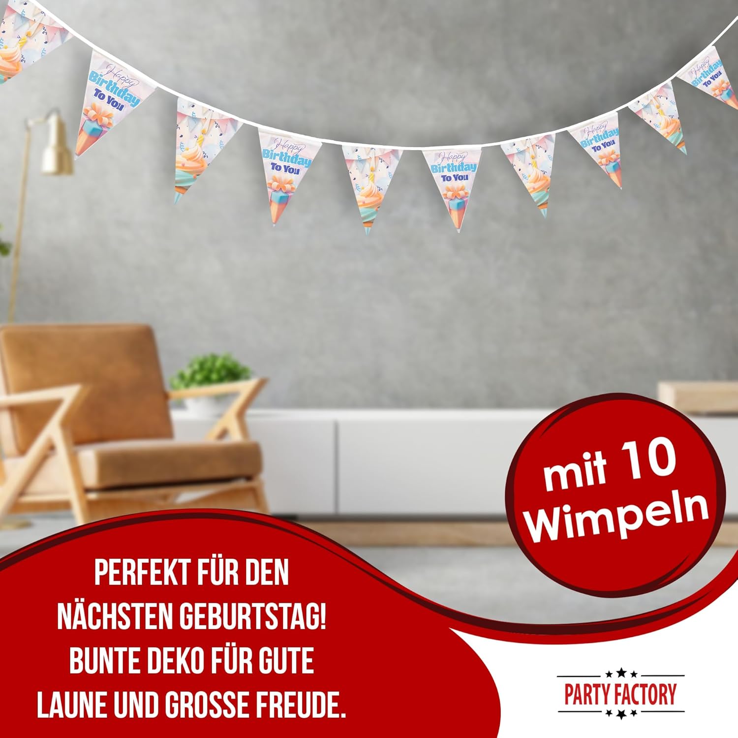 Happy Birthday Wimpelkette 5 m pastellfarbene Deko für Geburtstagsfeiern 2