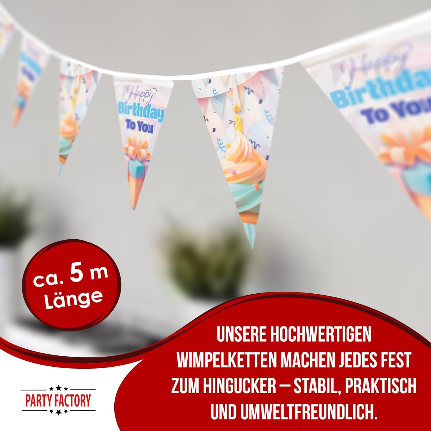 Happy Birthday Wimpelkette 5 m pastellfarbene Deko für Geburtstagsfeiern 3