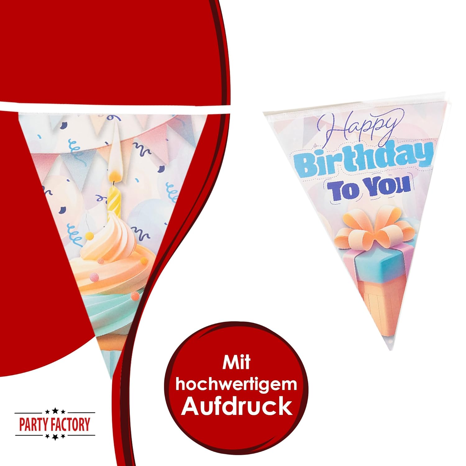Happy Birthday Wimpelkette 5 m pastellfarbene Deko für Geburtstagsfeiern 4