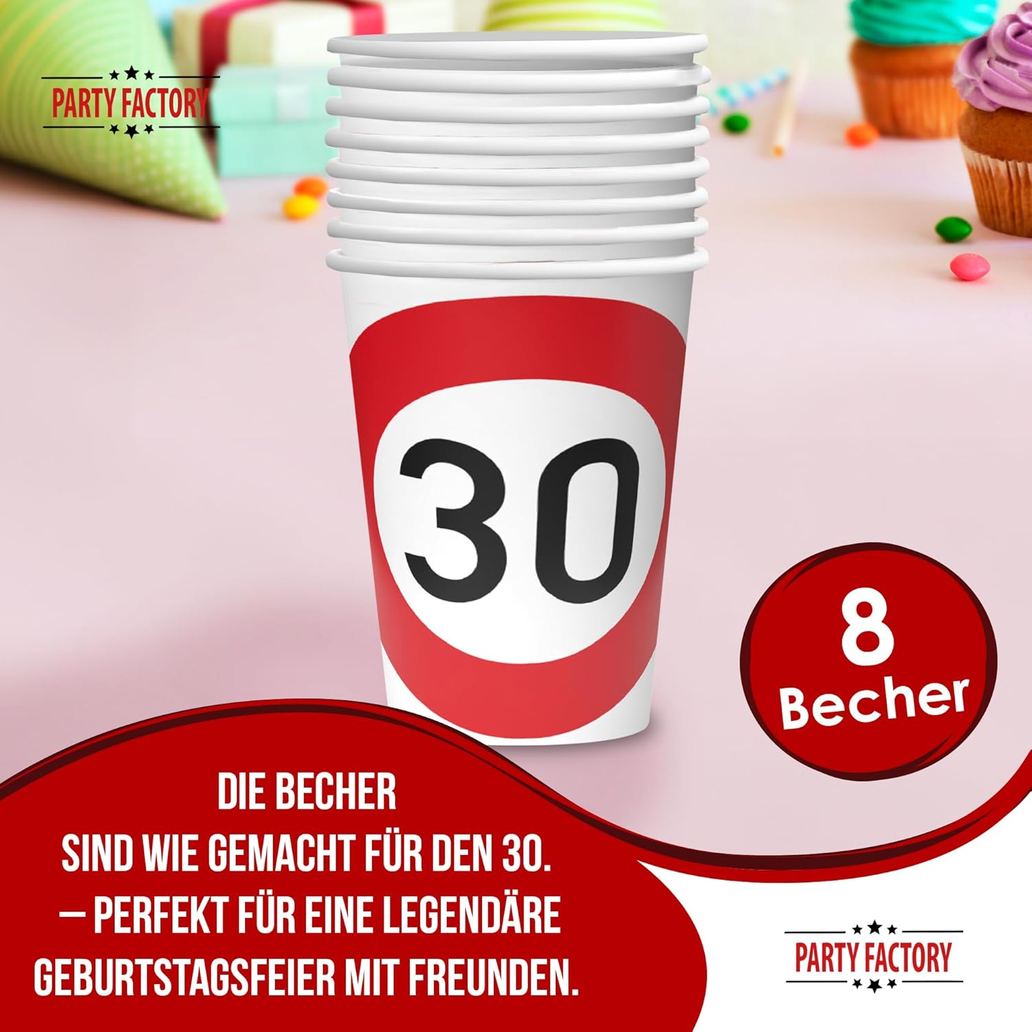 Becher Happy Birthday 30 8er-Pack 250 ml Partydeko zum 30. Geburtstag 2