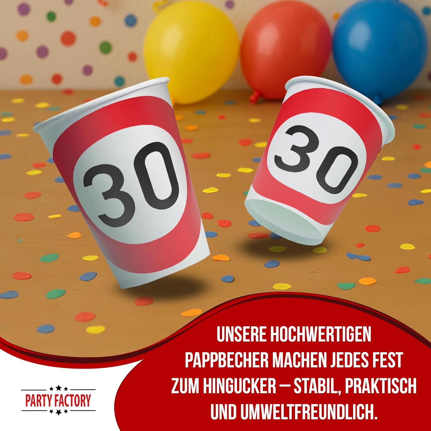 Becher Happy Birthday 30 8er-Pack 250 ml Partydeko zum 30. Geburtstag 3