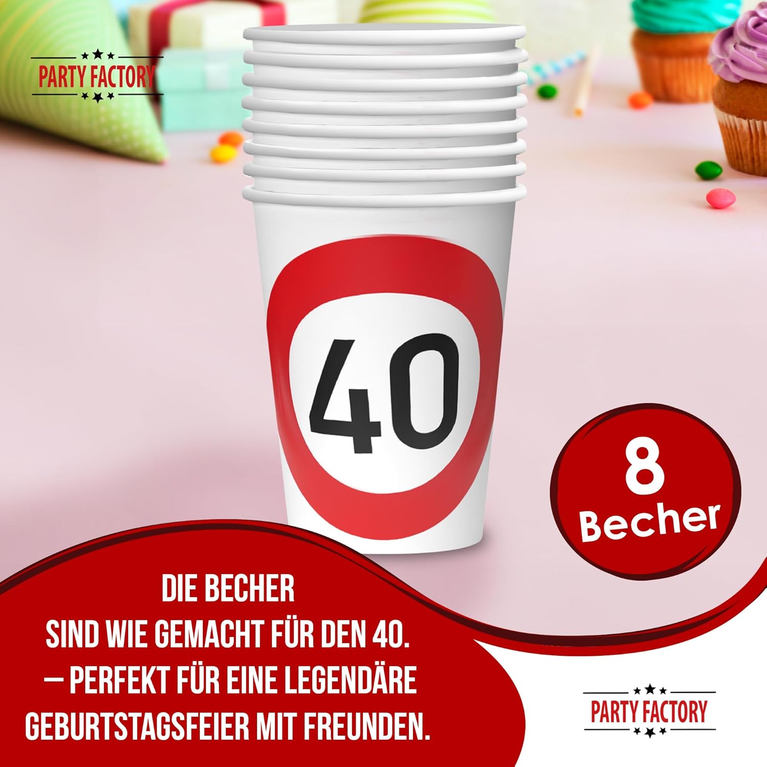 Becher Happy Birthday 40 8er-Pack 250  ml elegante Deko für 40. Geburtstag 2