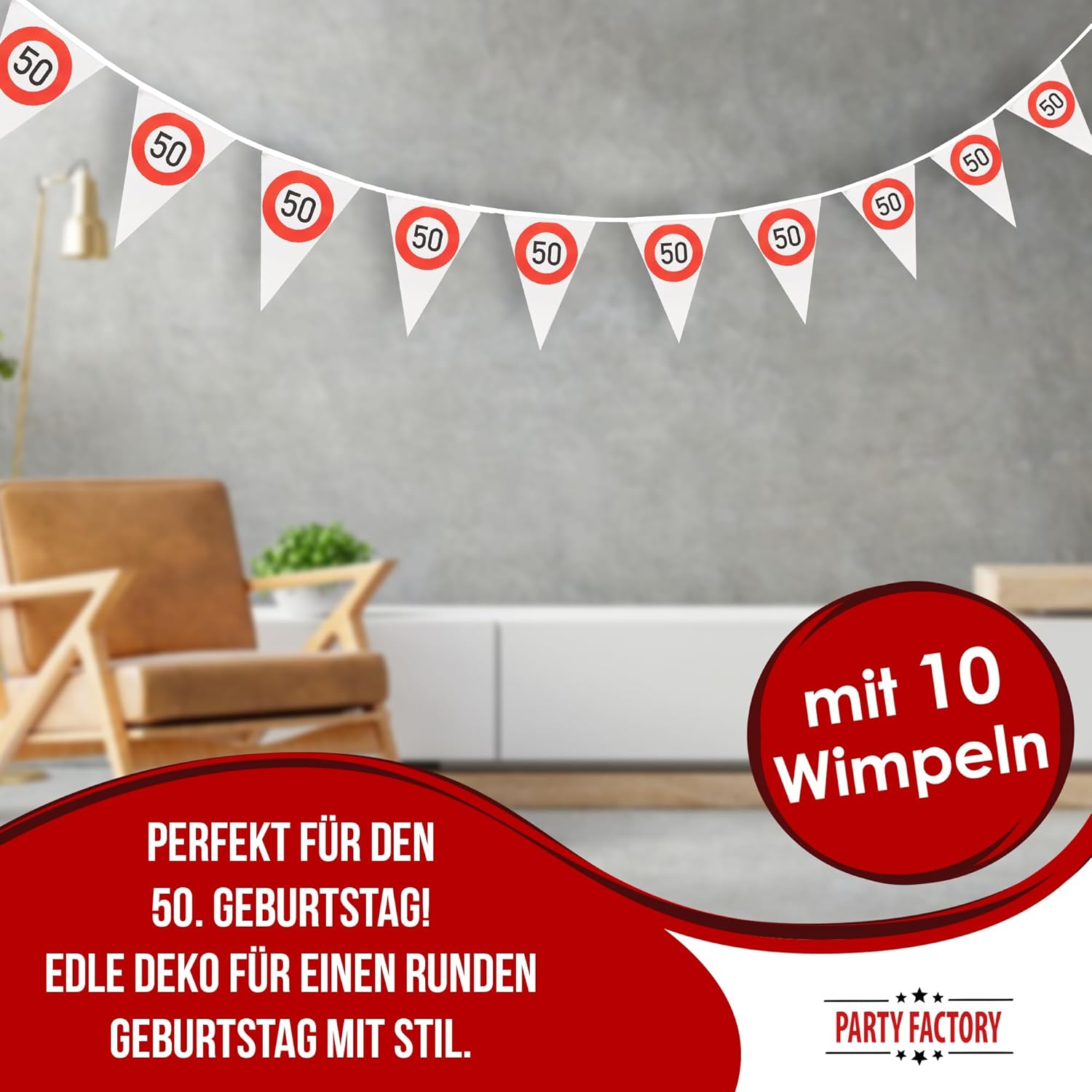 Happy Birthday Wimpelkette 50 5 m elegante Deko zum 50. Geburtstag 2