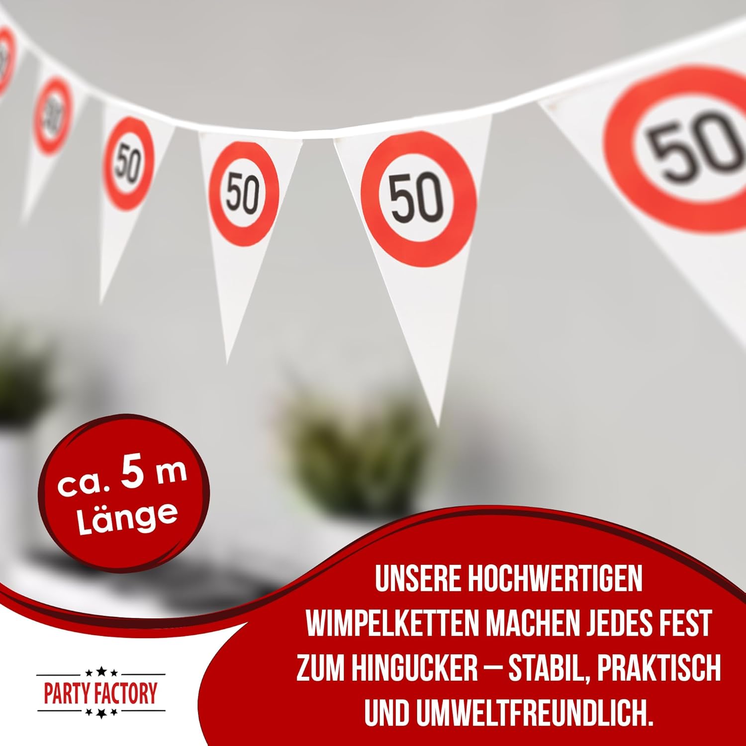 Happy Birthday Wimpelkette 50 5 m elegante Deko zum 50. Geburtstag 3