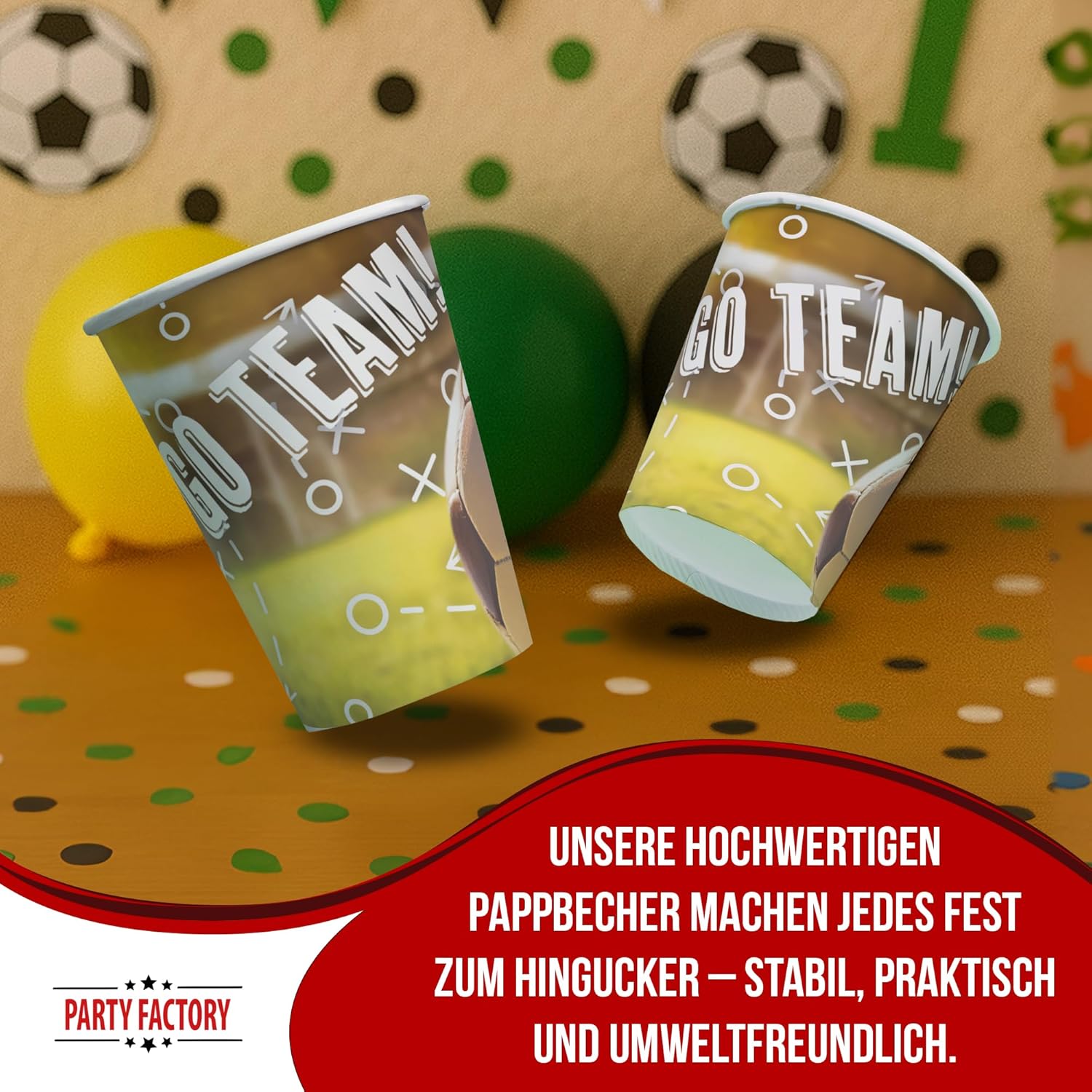 Becher Fußball Realistisch – 8er-Pack, 250 ml, Fanartikel für Fußballgeburtstag 3