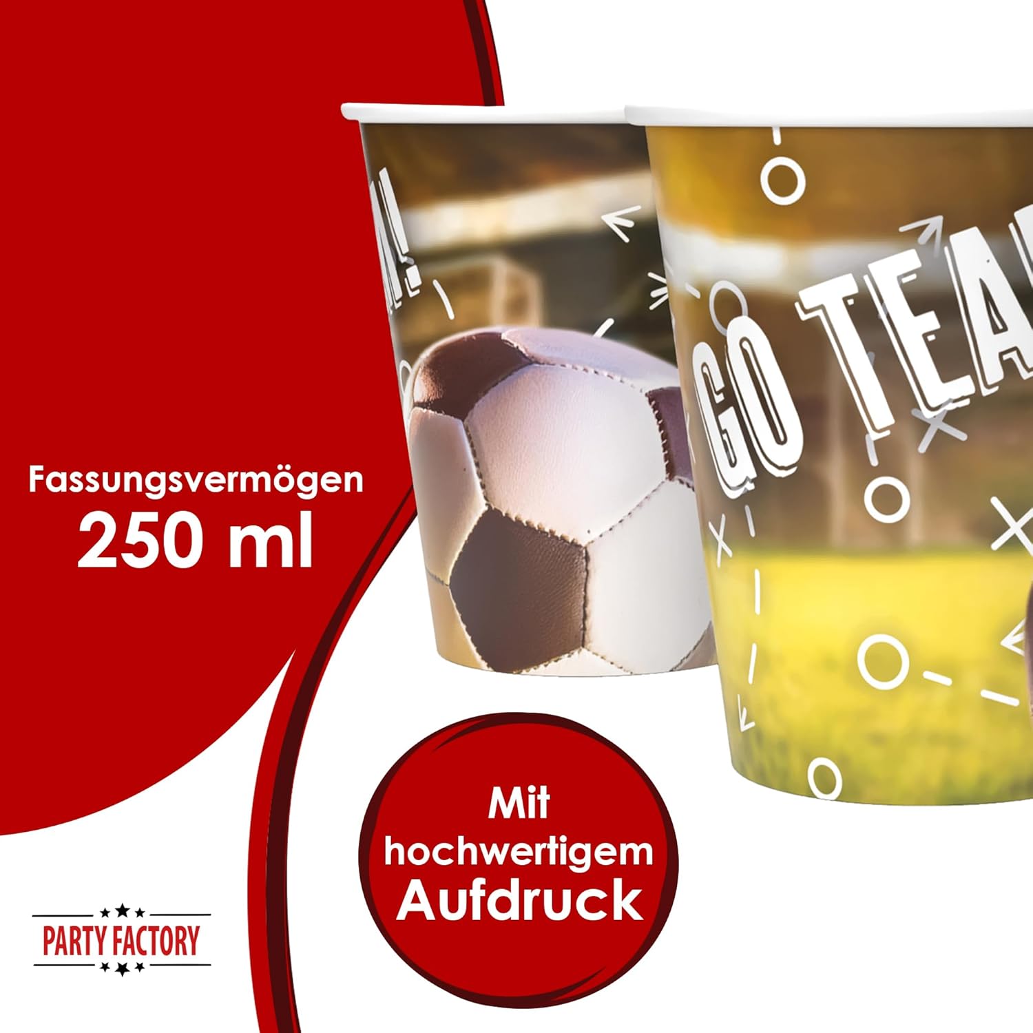 Becher Fußball Realistisch – 8er-Pack, 250 ml, Fanartikel für Fußballgeburtstag 4