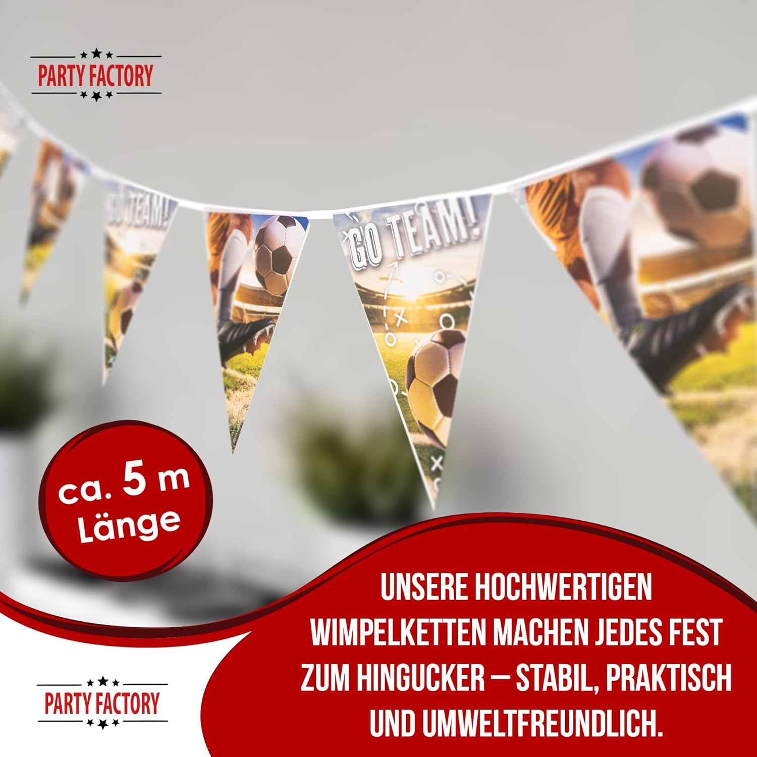 Fußball Wimpelkette 5 m realistische Deko für Turniere & Geburtstage 3