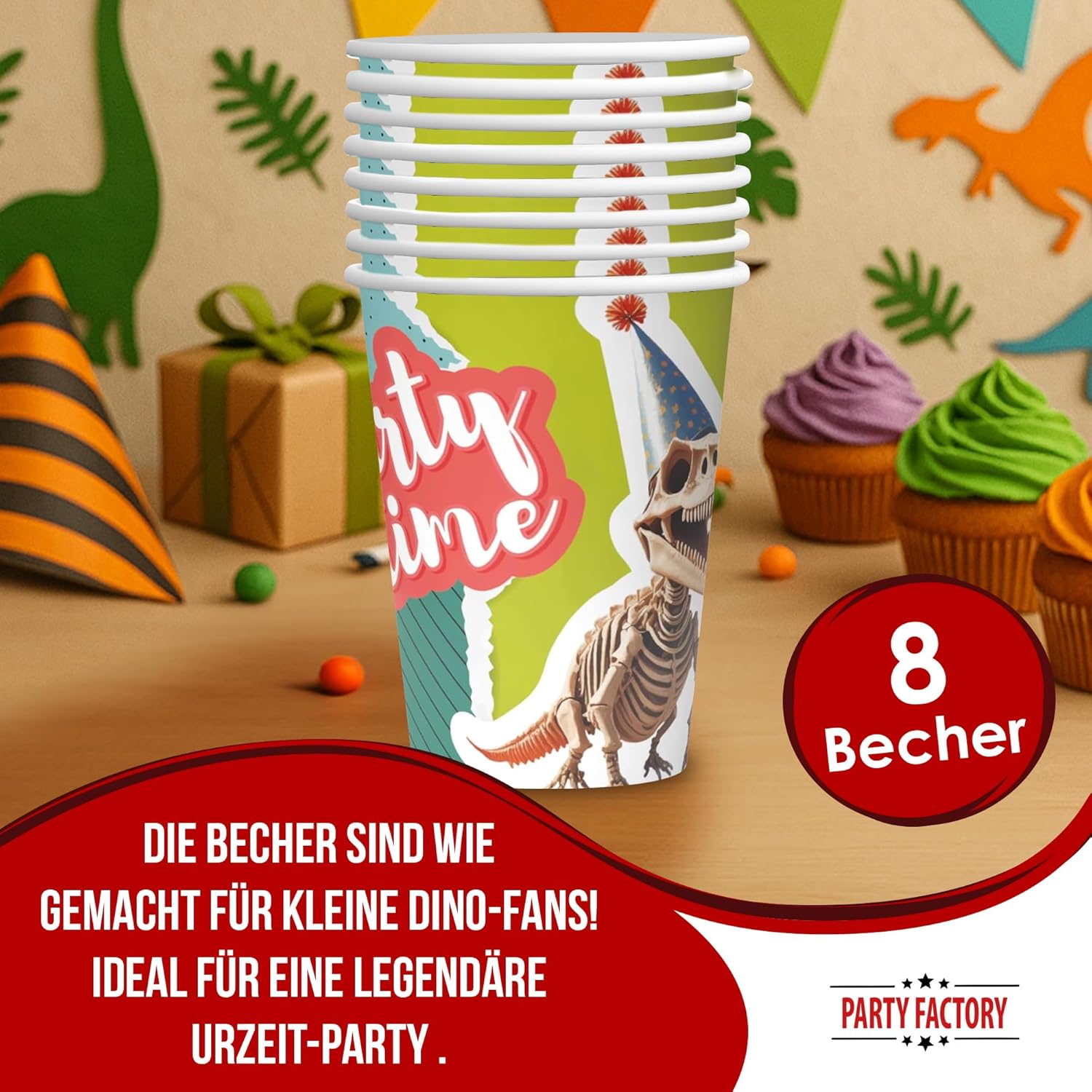 Becher Dino Skelett – 8er-Pack, 250 ml, coole Partybecher für Dinopartys 2