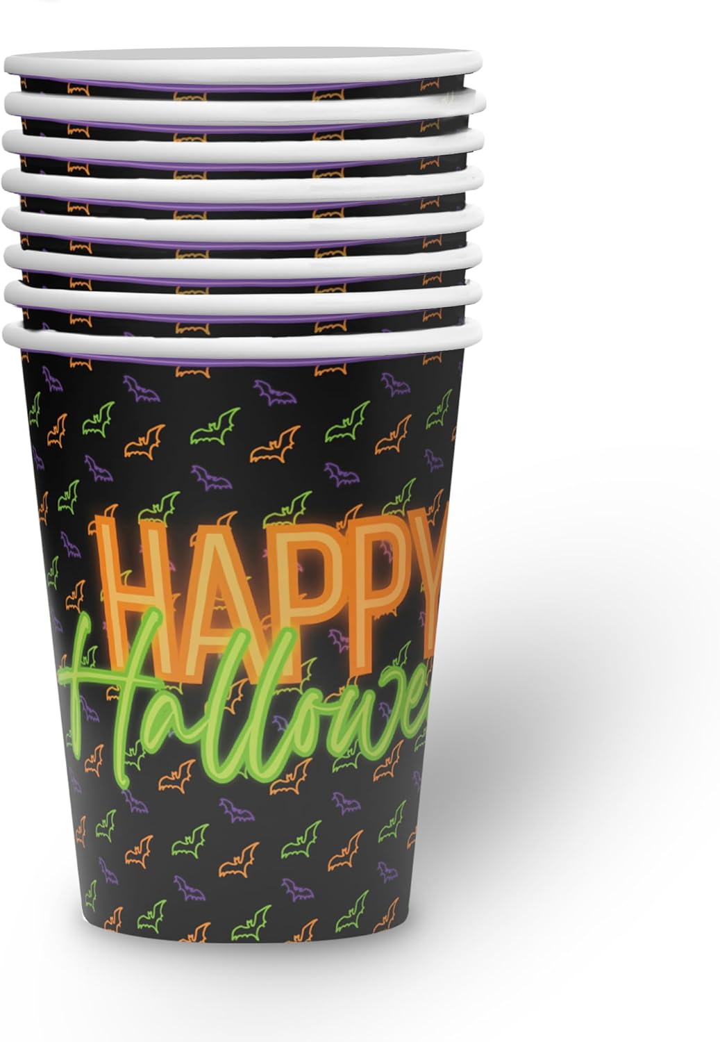 Halloween Neon Becher – 8er-Pack, 250 ml, leuchtende Partydeko für Halloween