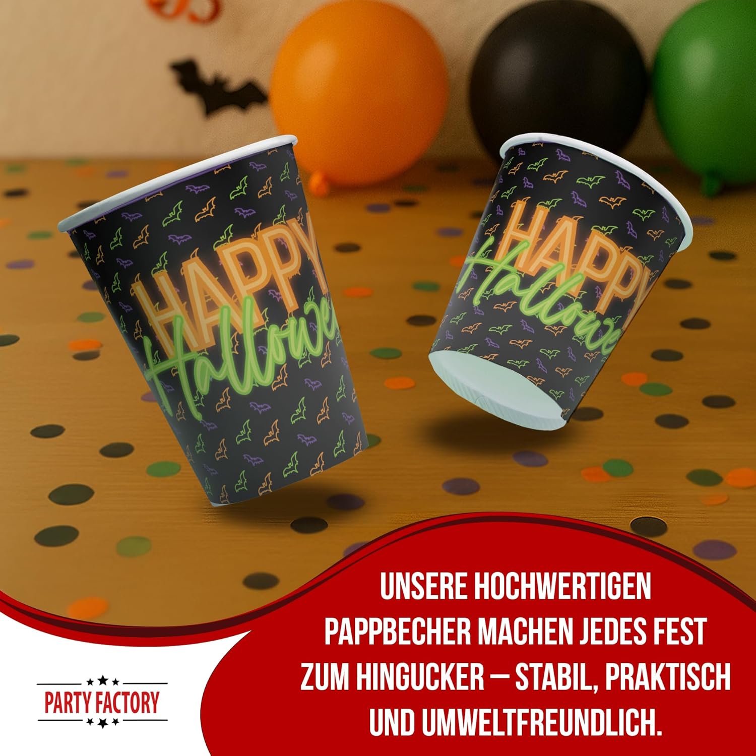 Halloween Neon Becher 8er-Pack 250 ml leuchtende Partydeko für Halloween 3