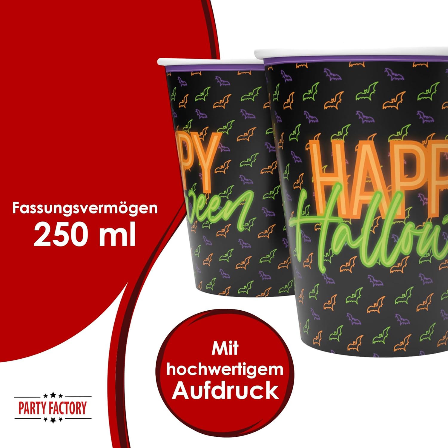 Halloween Neon Becher 8er-Pack 250 ml leuchtende Partydeko für Halloween 4