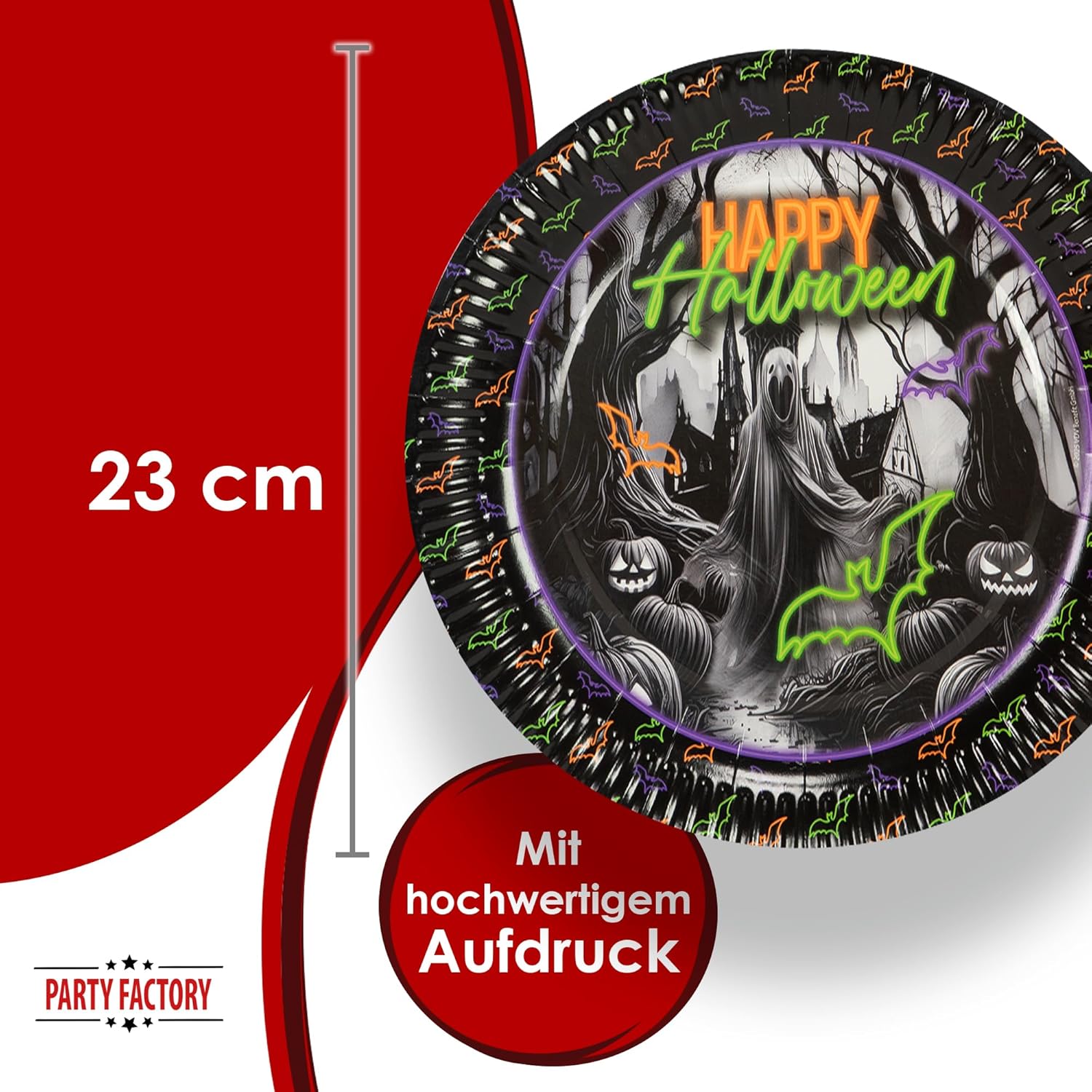 Halloween Neon Teller 8er-Pack Ø 23 cm bunte Deko für Grusel- und Kinderpartys 2