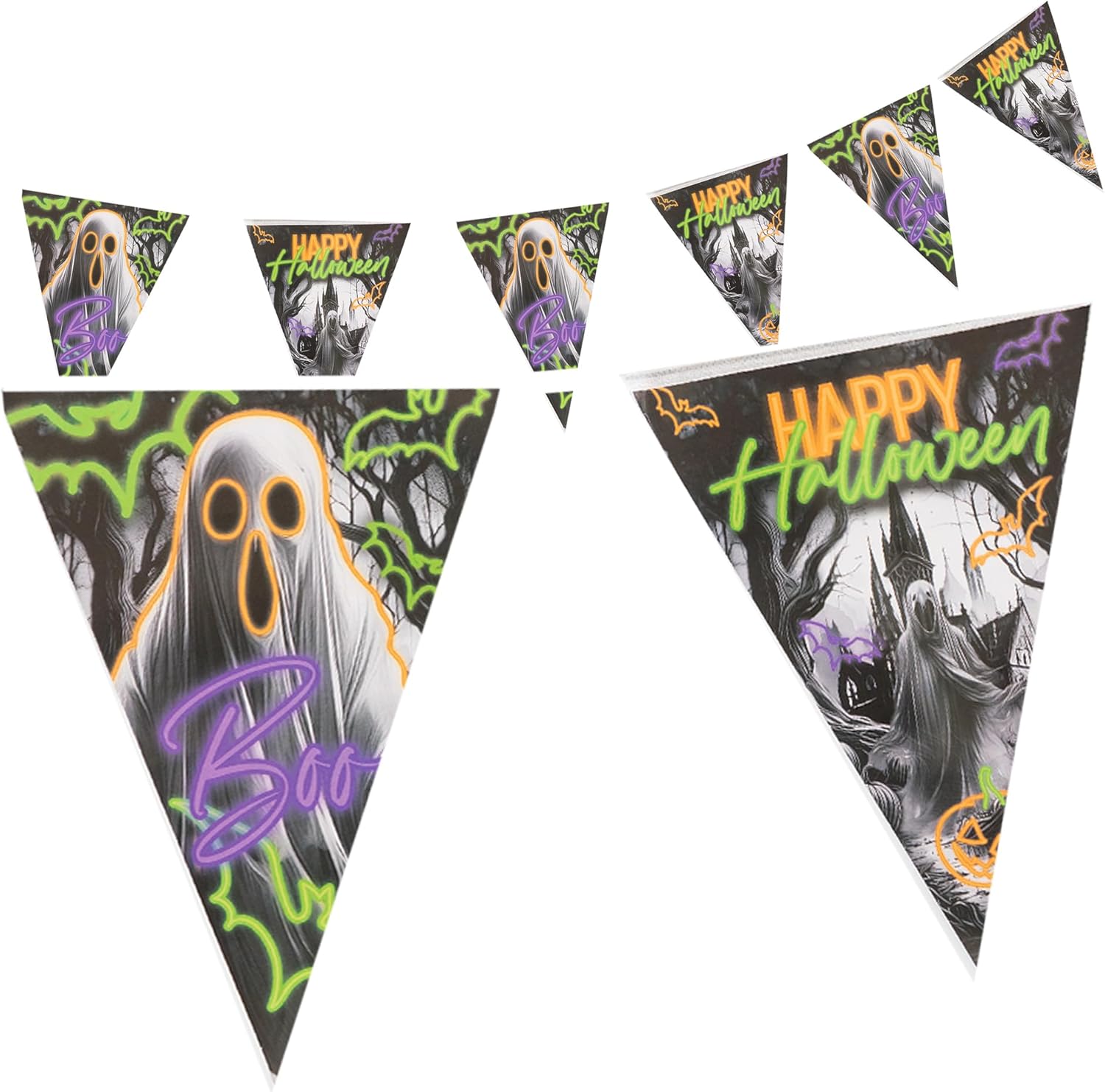Halloween Wimpelkette Neon 4–5 m – leuchtende Deko für gruselige Partys