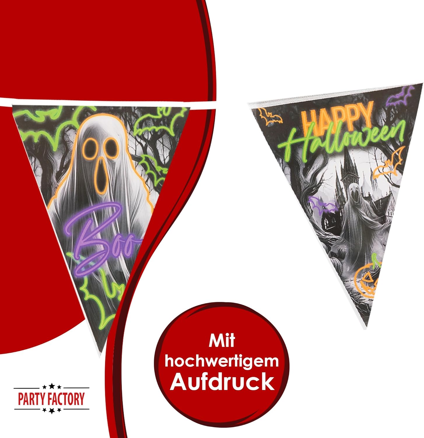Halloween Wimpelkette Neon 4–5 m – leuchtende Deko für gruselige Partys 4