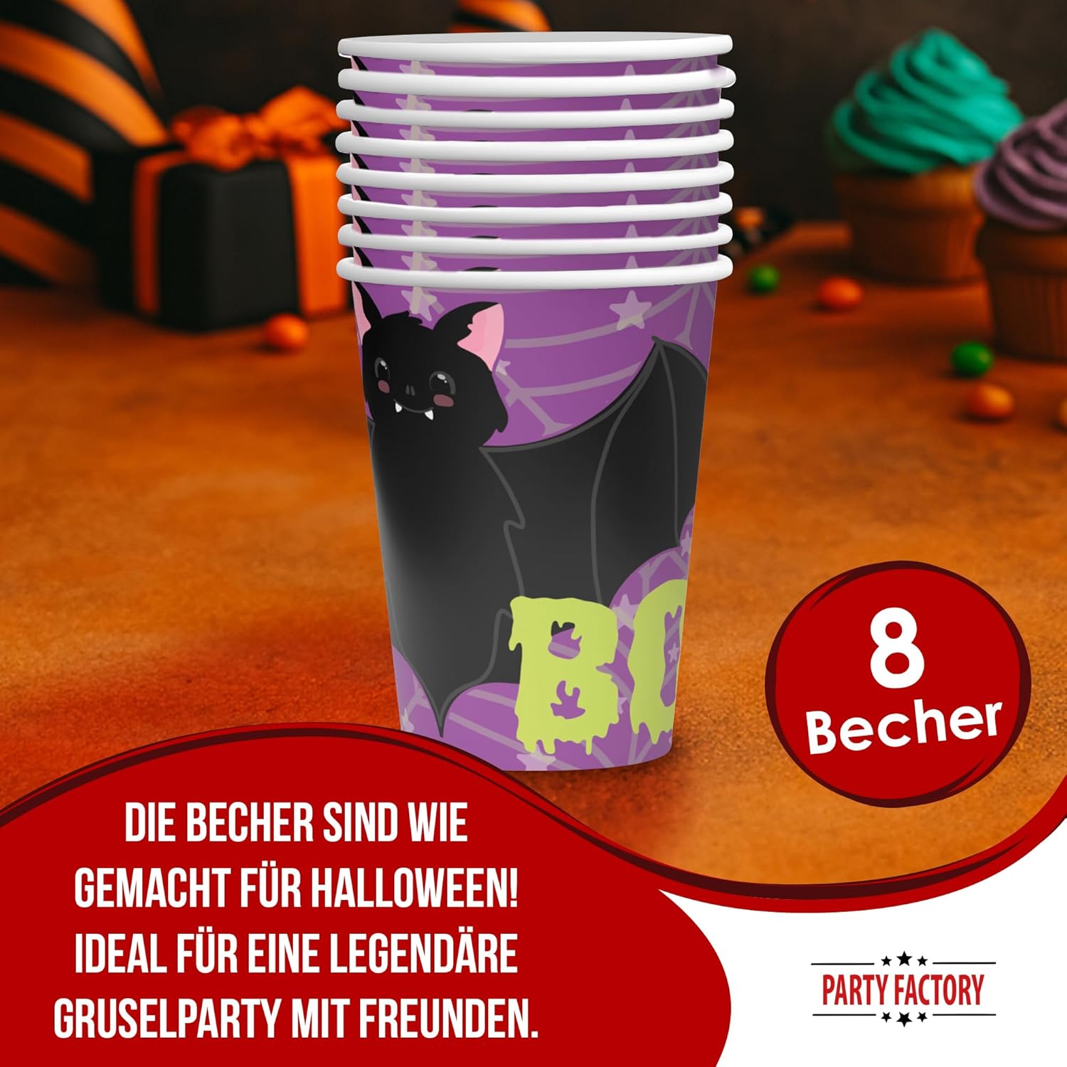 Becher Halloween Skelett 8er-Pack 250  ml gruselige Partydeko für Halloween 2