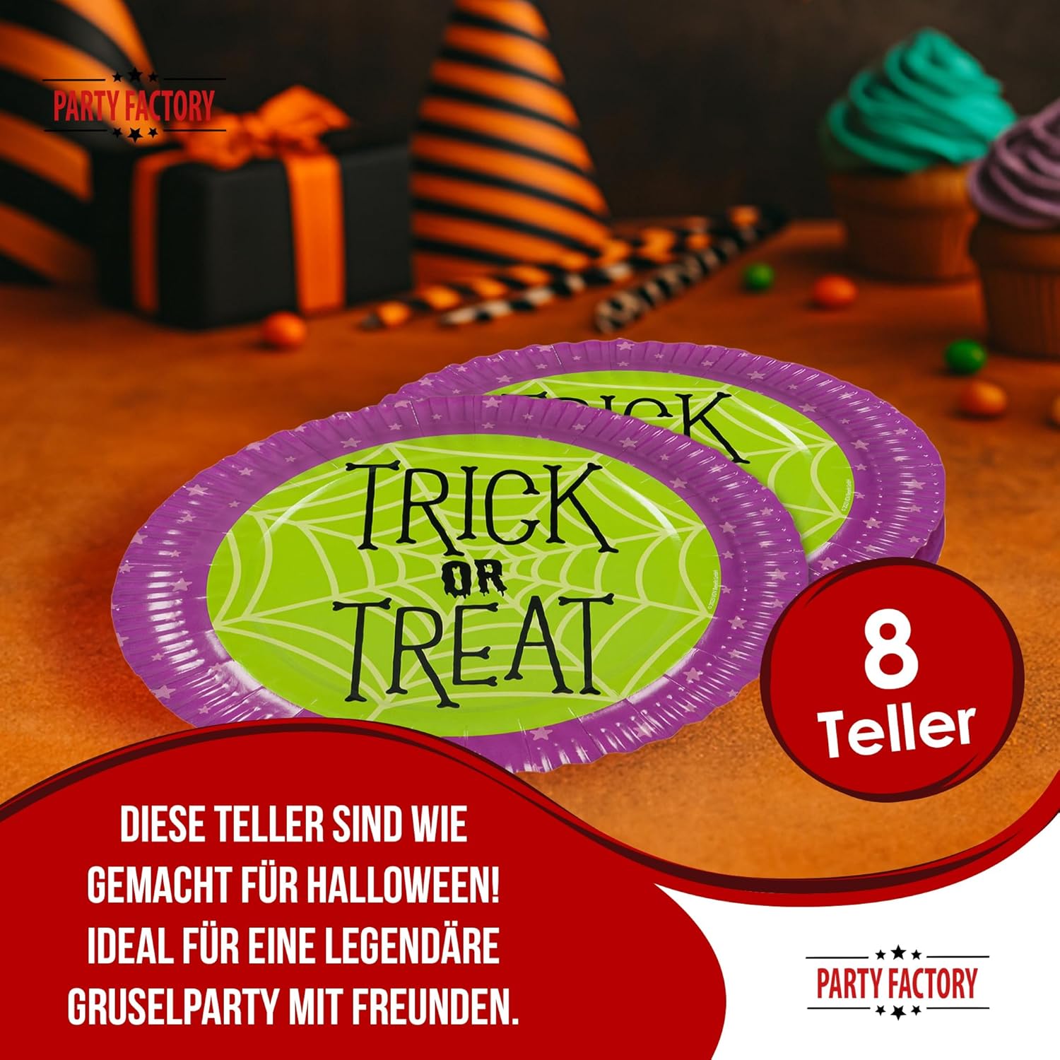Halloween Skelett Teller 8er-Pack Ø 23 cm gruselige Deko für deine Halloweenparty 3