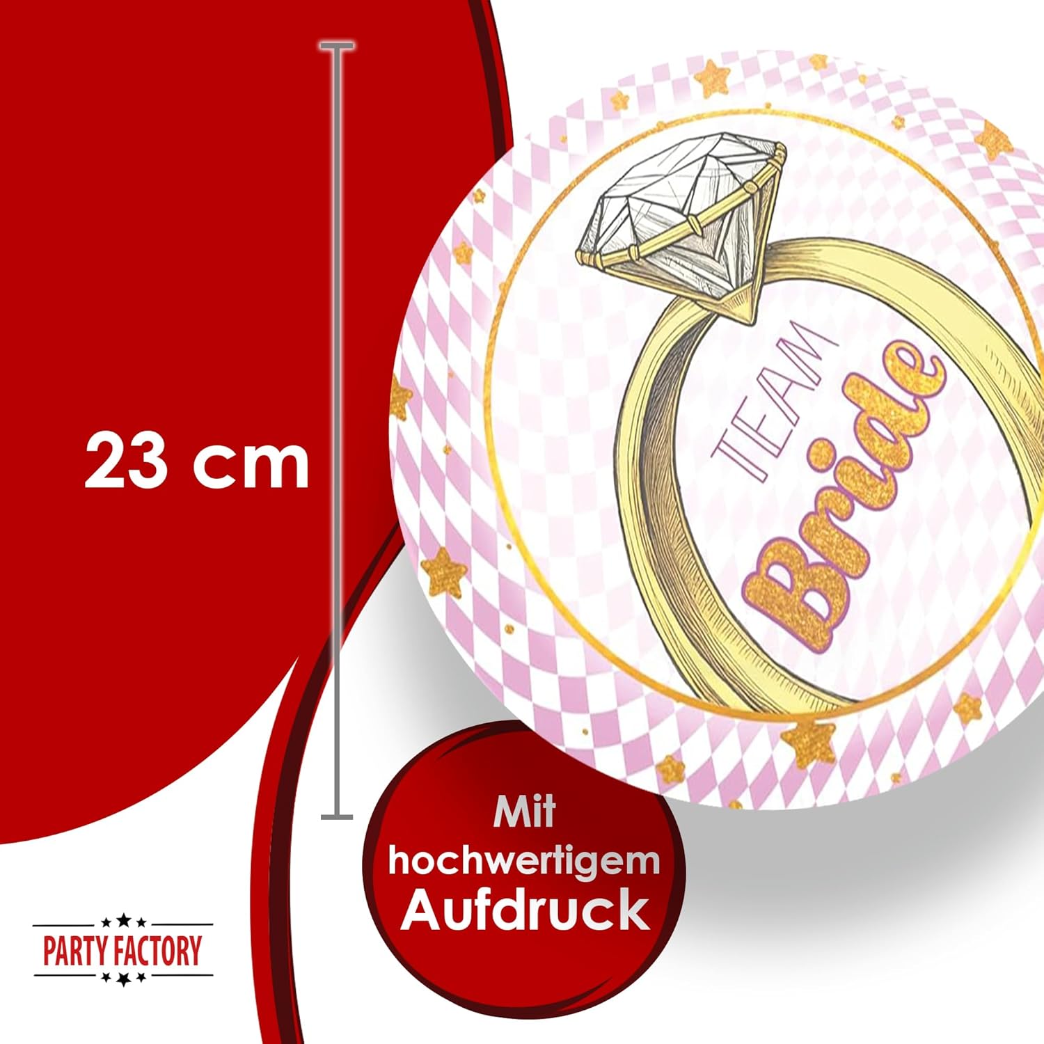 Bachelorette Teller 8er-Pack Ø 23 cm rosa-goldene Deko für den JGA 2